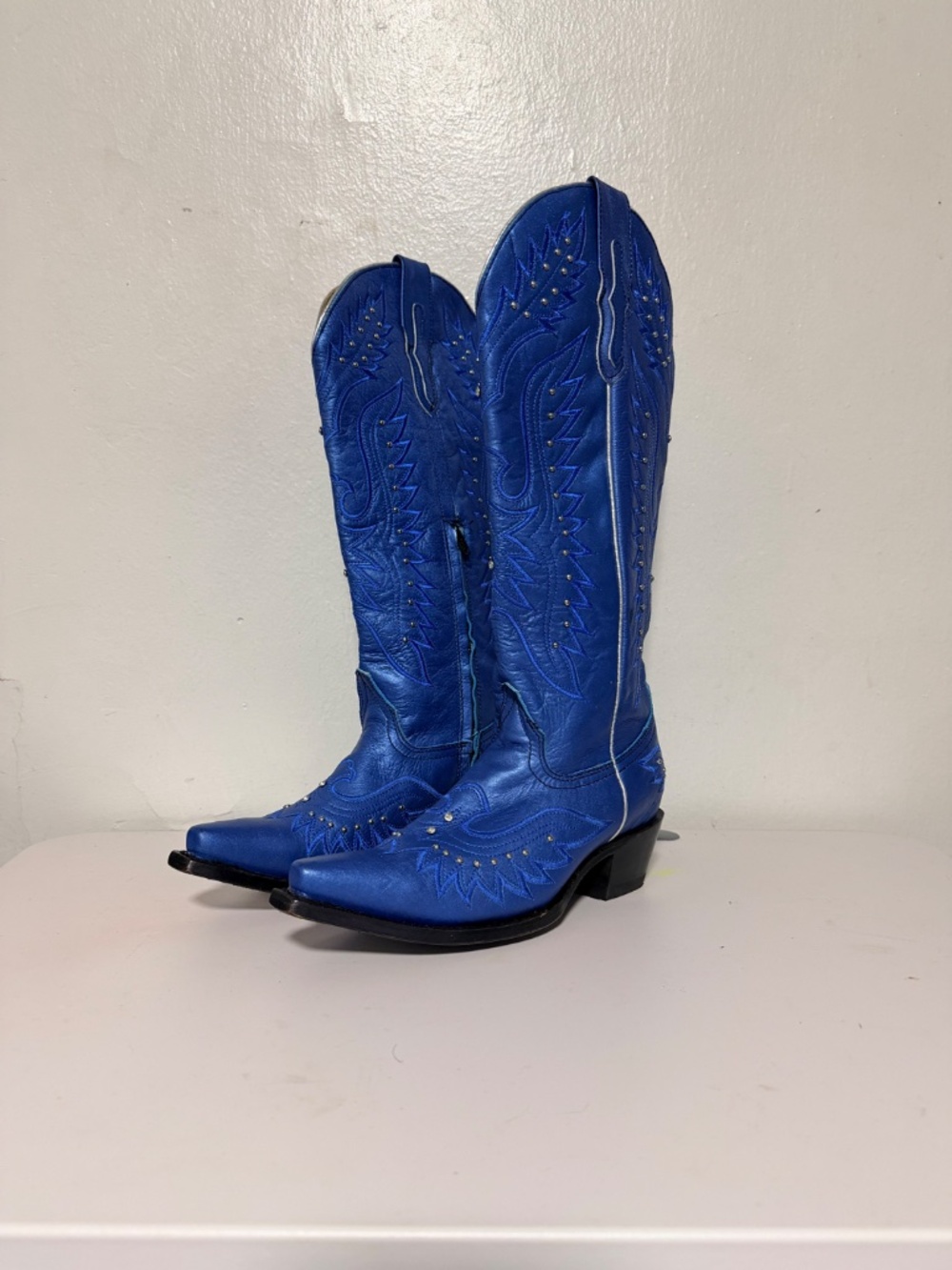 Reywelt Metallic Blue Western Cowboy Boots